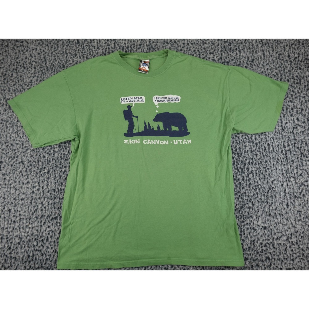 Duck Co Zion Canyon Utah Graphic‎ Tee Mens XL Green Good Funny Bear Hiker Shirt